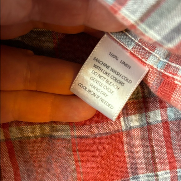 UNTUCKit Mens 100% Linen Shirt  Large Slim Fit Red Plaid Epaulets XL - Picture 3 of 4